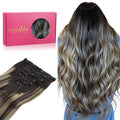 WENNALIFE Clip in Human Hair Extensions - 16 Inch 120g 7pcs Balayage Natural Black to Light Blonde - Remy Double Weft Real Human Hair