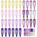 Lavender Purple Snap Hair Clips by FLAREANN – 36 PCS 2 Inch Non-Slip Metal Barrettes for Girls & Women in Glitter, Shimmer & Glossy Finishes – Cute Purple Hair Accessories for Parties & Outings