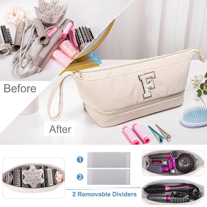 Initial Personalized Hair Dryer Case,Double-Layer Hair Tools Travel Carrying Case for Shark FlexStyle with Hair Dryer Bag- Hair Air Wrap Dryer Case Flat Curling Iron Travel Organizer Gift