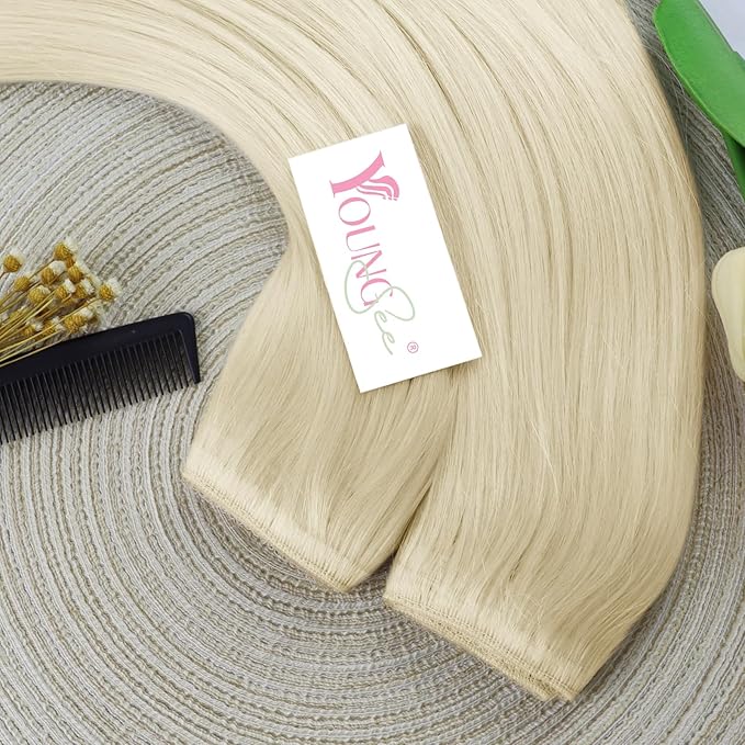 YoungSee 130G Blonde Wire Hair Extensions Human Hair Platinum Blonde Hair Extensions Wire Dyable Headband Hair Extension Real Human Hair 22Inch