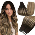Full Shine Tape in Human Hair Extensions Color 2/8/27 Brown And Honey Blonde Tape in Hair Extensions Real Human Hair 20Inch Hair Extension 50G Seamless Human Hair 20Pcs Add Length for Wedding