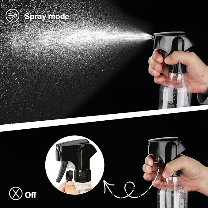 Plastic Spray Bottles 12oz Mist Continuous Spraying Bottle Heavy Duty Empty Water Spray Bottles for Hair, Cleaning Solutions, Plants，Essential Oils 1 Pack (Clear-1pcs)