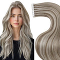 LaaVoo Hair Extensions Tape in Human Hair Balayage Tape in Hair Extensions Human Hair Brown with Blonde Highlights Tape on Hair Extension Invisible 18inch 20pcs 50 g