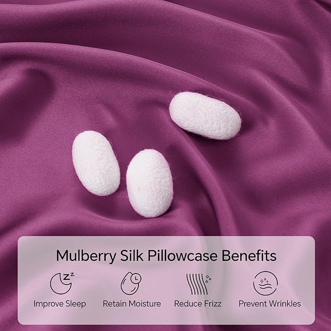INFIIXSO Body Pillow Cover with Zipper, Luxury Mulberry Silk Body Pillow Case 20x54 Inches, Ultra Smooth and Soft Cooling Long Pillowcase, Gift for Women, Men(Purple)