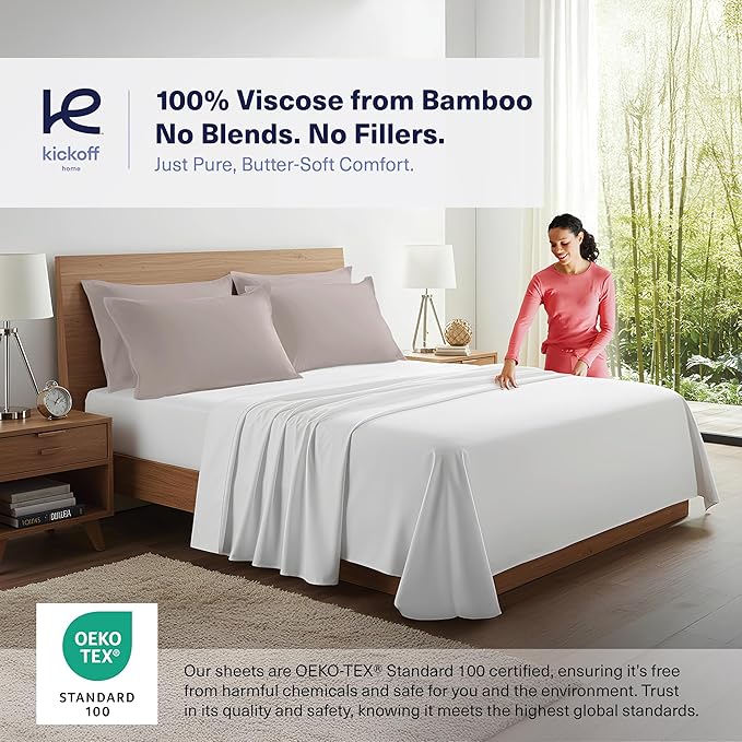 Kickoff Viscose Bamboo Pillowcase, Queen, Set of 2, 100% Organic Hidden Zippered Viscose Bamboo Pillow Case Queen Size, Cooling Pillow Cover for Hot Sleepers (20"x30", Grey Mist)