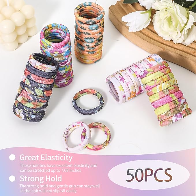 Bessrung 50 Pack Seamless Hair Ties, No Damage Elastics Hair Ties for Women Girls, Soft Stretchy Ponytail Holders for Thin Thick Hair, Snag-Free Hair Bands Christmas Gift(Orange)