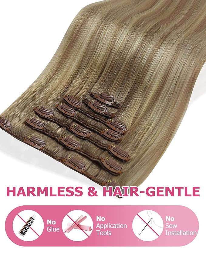 YoungSee Balayage Clip in Human Hair Extensions Light Brown Real Hair Extensions Clip in Human Hair Ombre Light Brown Mix Blonde Balayage Easy to Wear Clip ins Extensions for Women 120G 16In 7Pcs