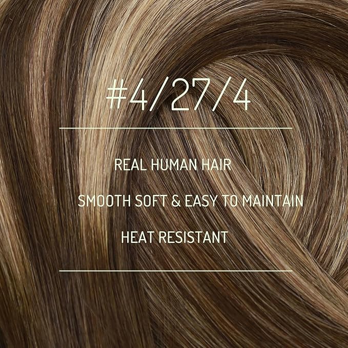 RUNATURE Real Human Hair Clip in Extensions, Balayage Clip in Hair Extensions Human Hair, Soft Straight Natural Hair for Women, Natural Looking 16 Inch 120g 7pcs #4/27/4