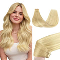 GOO GOO Tape in Hair Extensions Human Hair, 18AT60A Pearl Ash Blonde Highlights, 12inch 40g 20pcs, Skin Weft Seamless Invisible, Silky Straight with Thick Ends, Remy Human Hair