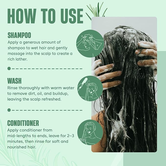 Rosemary Oil Shampoo and Conditioner Set | 16 fl oz Each | with Batana Oil | Sulfate-Free, Moisturizing & Nourishing Formula | Supports Thinning Hair for Men & Women