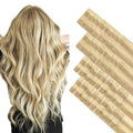 GOO GOO Invisi Edge Tape in Hair Extensions Human Hair, 18D/22F Dirty Blonde Highlights 20pcs injected with 20pcs classical tape ins, 18inch 100g, Virgin Remy Hair, Natural Look