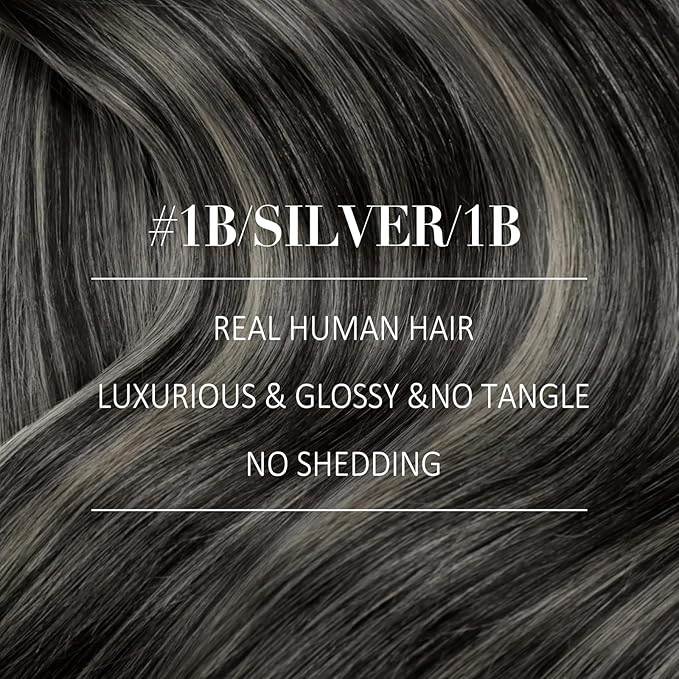 YoungSee 24 Inch Human Hair Sew in Extensions Black Balayage Double Weft Human Hair Extensions Silver Blonde Mix Natural Black Sew in Hair Extensions Remy Hair 100G
