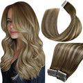 LaaVoo Tape in Human Hair Extensions Ombre Hair Extensions Tape in Balayage Brown to Blonde with Light Brown Tape on Extension Silky Straight Hair 18 Inch 40pcs 100g