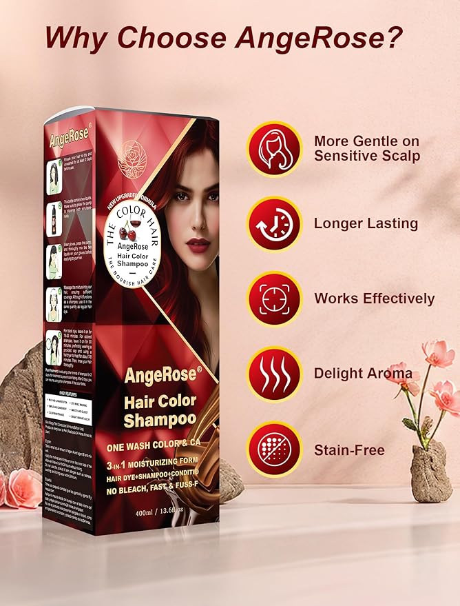 Wine Red Hair Dye Shampoo 3 in 1, Natural Hair Dye to Cover Gray Hair, 400 ML