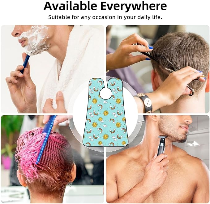 Adjustable Beard Catcher Apron, Boho Style Clouds Hippie Sun Rainbow Shave Bib, Non-Stick Waterproof Grooming Bib, Shaving Essential for Men Dad Christmas