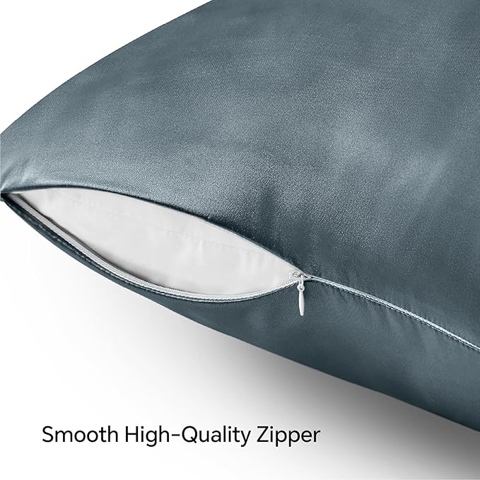 BEDELITE Satin Pillowcase with Zipper 2 Pack, Space Grey Pillow Cases Standard Size, Super Soft and Cooling Similar to Silk Pillow Cases, Gift for Women Men(20x26 Inches)