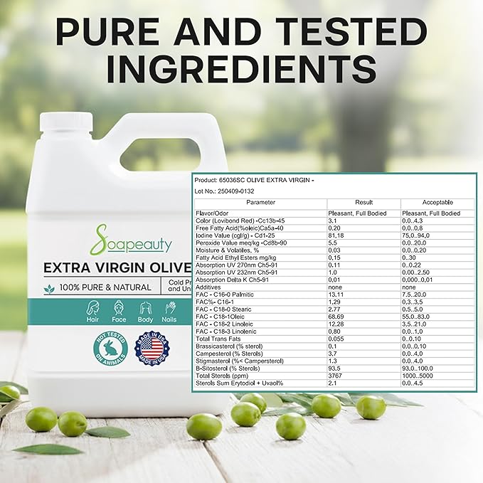 Soapeauty Extra Virgin Olive Oil | 100% Pure & Natural Unrefined Cold-Pressed Carrier Oil | Massage & Body Oil | for Skin, Face, Hair, and Soap Making | Carrier for Essential Oils - 32 Fl Oz