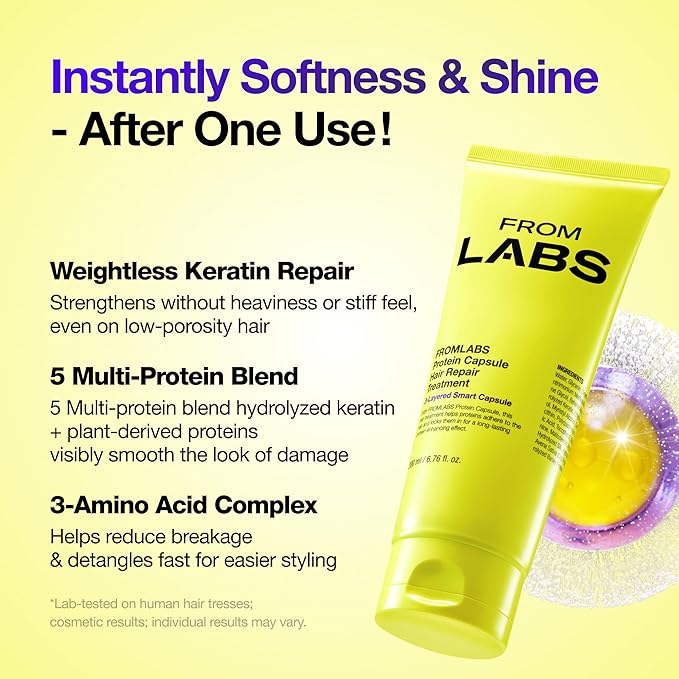 FROMLABS Protein Capsule Hair Repair Treatment|Instant Hair care|Keratin Hair Mask & Deep Conditioner for Damaged, Frizzy hair|Bond Repair & Instant Detangling with Collagen|Korean Beauty, 6.76 fl oz