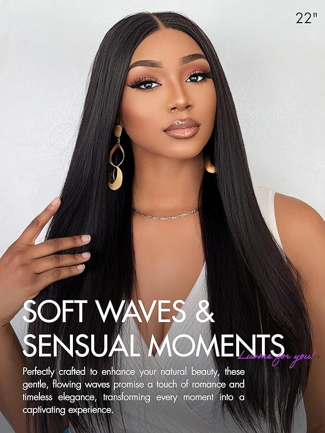 LUVME HAIR 26'' Straight Lace Front Wigs Human Hair 13x4 Pre Cut Lace Glueless Human Hair Wig Pre Plucked Long Straight Black Wig For Women 180 Density