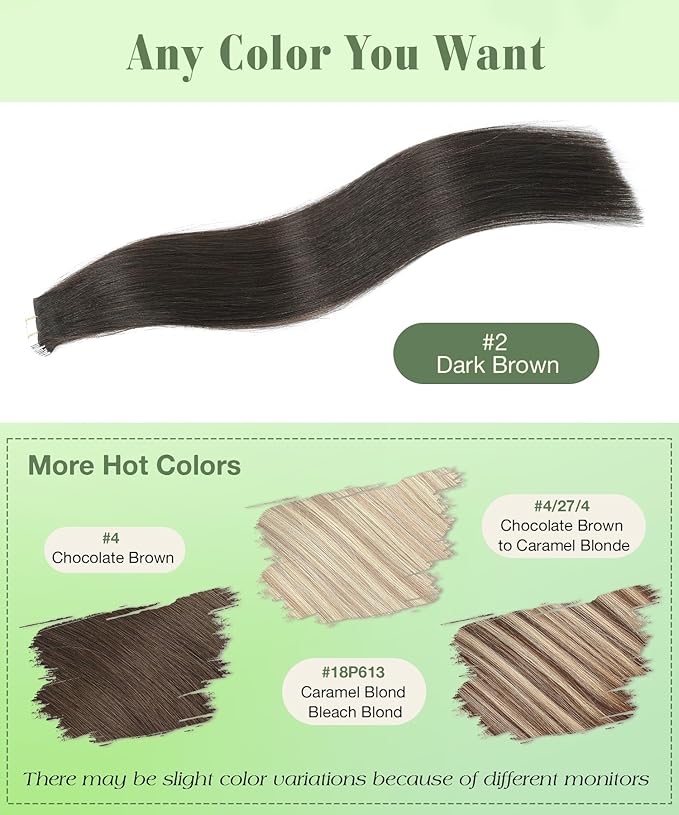 SURNEL Tape in Hair Extensions Human Hair 16 inch #2 Darkest Brown Hair Extensions Tape in 20 pcs 50g(#2-16)