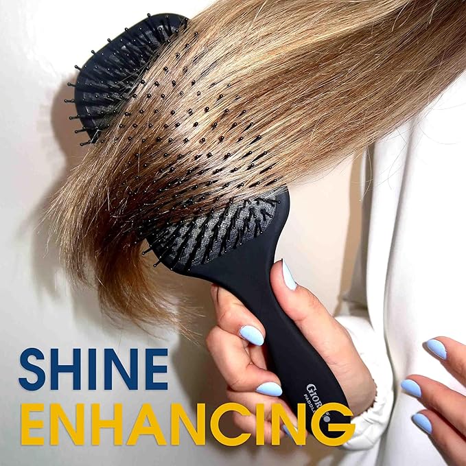 Giorgio Detangling Paddle Brush - Large Air Cushion Paddle Brush with Ball Tip Tourmaline Bristles - Anti Static Hair Care Tool for Men and Women, Wet or Dry - Black