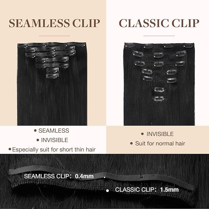 GOO GOO Clip in Hair Extensions Real Human Hair, Remy Human Hair Extensions Clip ins for Women, Natural Human Hair, 18inch 110g 7Pcs, 1B Natural black