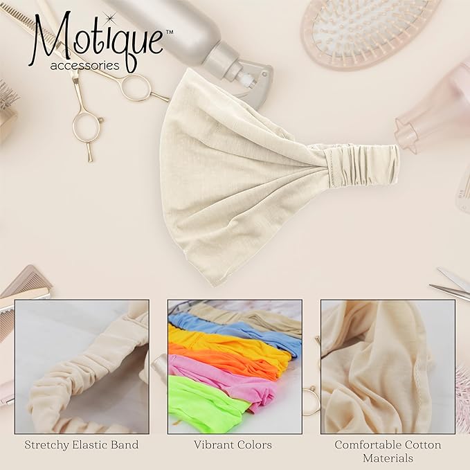 Motique Accessories Wide Cotton Head Band Solid Boho Yoga Style Soft Hairband (Cream)