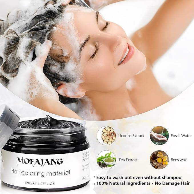 VOLLUCK Temporary Hair Clay Pomades 4.23 oz, Natural Hair Dye Material Disposable Hair Styling Clay Ash for Cosplay. Halloween, Party (Jet Black)
