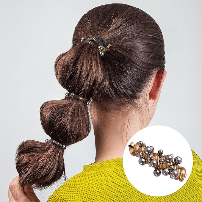 4PCS Bead Spiral Hair Ties, No Crease Pearl Bead Phone Cord Ponytail Holders for Women, Elastic Rubber Hair Coils, Vintage Hair Bands Accessories for Party, Daily Use - 4 Colors