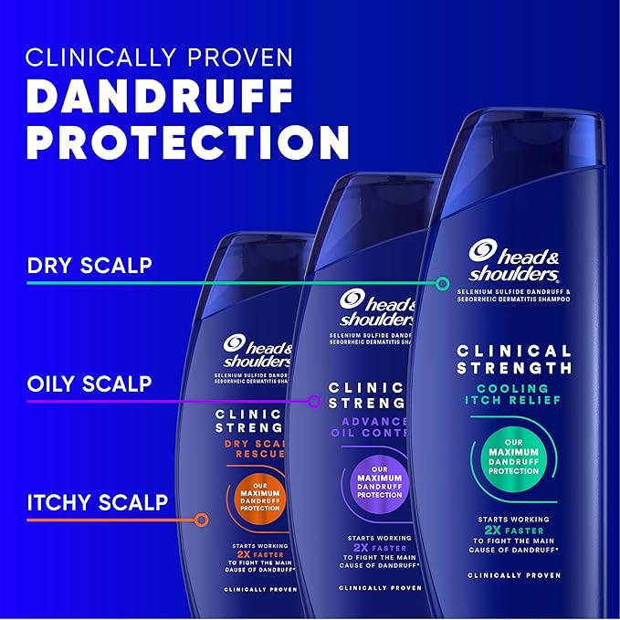 Head & Shoulders Anti-Dandruff Shampoo, Clinical Strength Intensive Itch Relief Twin Pack, 1% Selenium Sulfide, Seborrheic Dermatitis Relief, Itch Relief, 13.5 fl oz Each