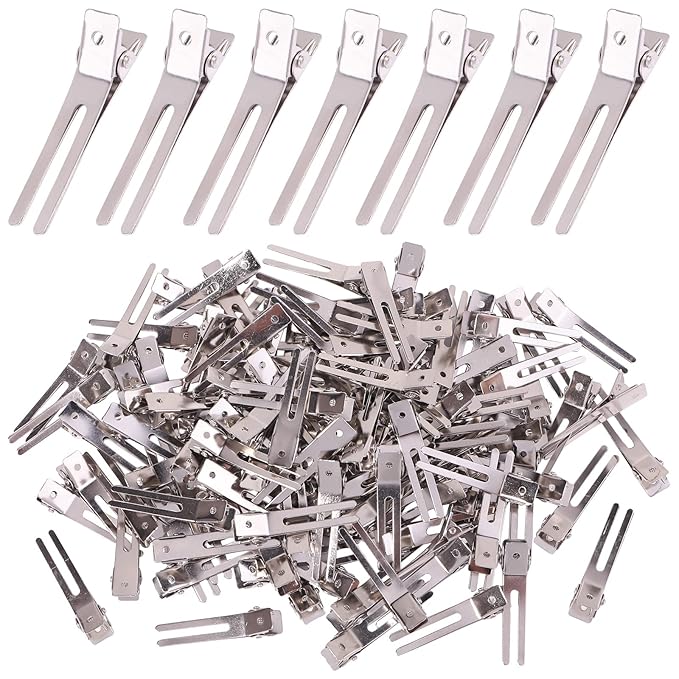 120pcs Double Prong Curl Clips, Metal Hairpins for Hair Styling and Bows, Salon-Grade Hair Clips for Curling (Silver)