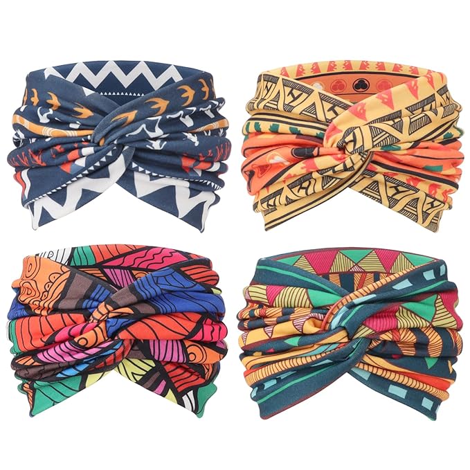 DRESHOW 4 Pack Turban Headbands for Women Wide Vintage Head Wraps Knotted Cute Hair Band Accessories