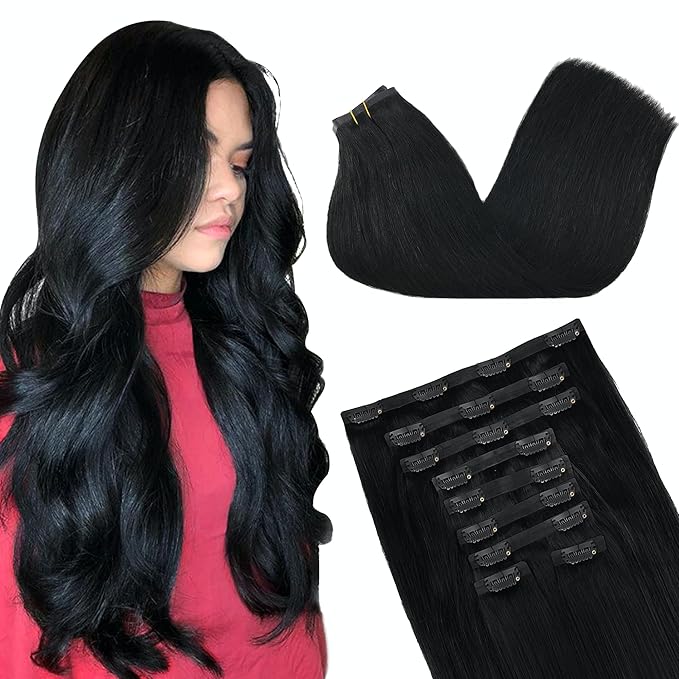 GOO GOO Clip in Hair Extensions Real Human Hair, Remy Human Hair Extensions Clip ins for Women, Natural Human Hair, 24inch 220g 9Pcs, #1 Jet Black