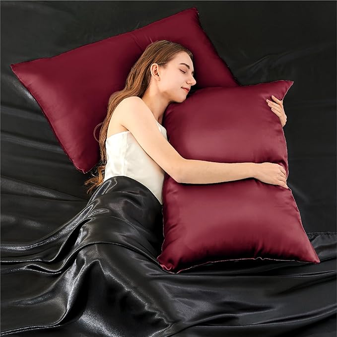 INFIIXSO Mulberry Silk Pillowcase for Hair and Skin, Silk Pillow Cases Standard Size with Hidden Zipper 20x26 Inches, Super Smooth and Soft Cooling Pillow Cases for Hot Sleepers(Burgundy, 1 Pack)