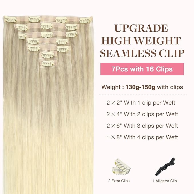 GOO GOO Clip in Hair Extensions Real Human Hair, Remy Human Hair Extensions Clip ins for Women, Natural Human Hair, 20inch 150g 7Pcs, 17/22/60 Balayage Ash Blonde and Platinum Blonde