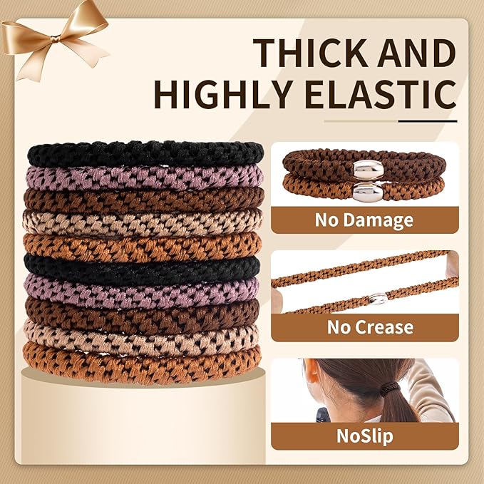 10 Pcs Hair Tie, Ties for Thick Hair, Elastic Bracelet Hair Ties with Strong Hold, Classic Thick Braided Hair Tie Bracelets for Women, Soft Hair Ties for Ponytail (Multicolor)