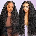 210% Density 13x6 Full Lace Frontal Wigs Human Hair 12A Deep Wave Brazilian Virgin Human Hair Pre Plucked HD Transparent Lace Glueless Wigs 26 Inch