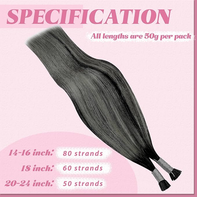 YoungSee I Tip Hair Extensions Human Hair Ombre 24 Inch Itip Hair Extensions Real Human Hair Black Balayage Silver Itip Hair Extension for Women Long Hair 50g 50s