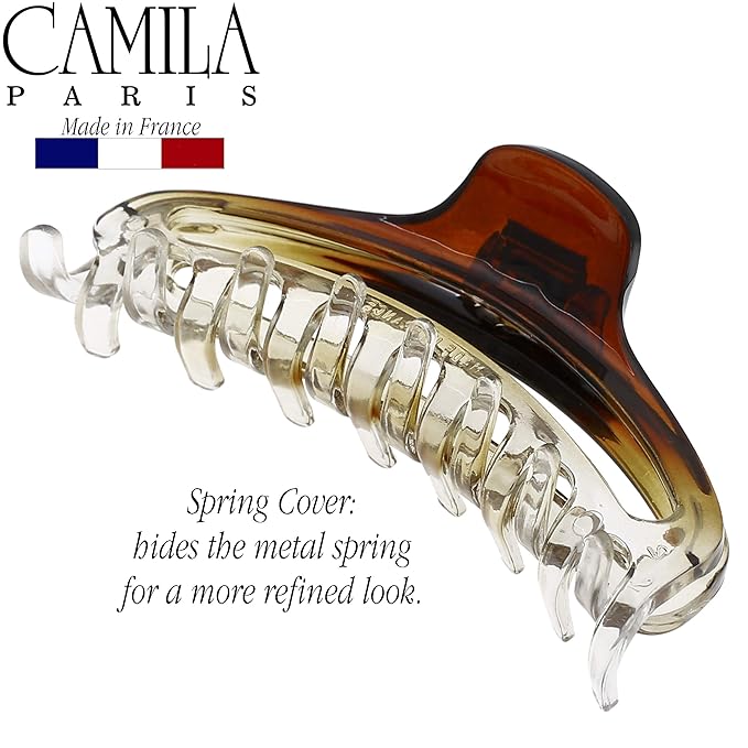 Camila Paris CP2380 French Hair Clip for Women, Medium Narrow, Brown / Cristal, Girls Hair Claw Clips Jaw Fashion Durable Styling Hair Accessories for Women, Strong Hold No Slip Grip, Made in France