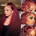 99J Burgundy Lace Front Wigs Human Hair 24 Inch Deep Wave Lace Front Wigs Human Hair Pre Plucked Red Curly 13x6 HD Colored Frontal Glueless Wet and Wavy Deep Wave