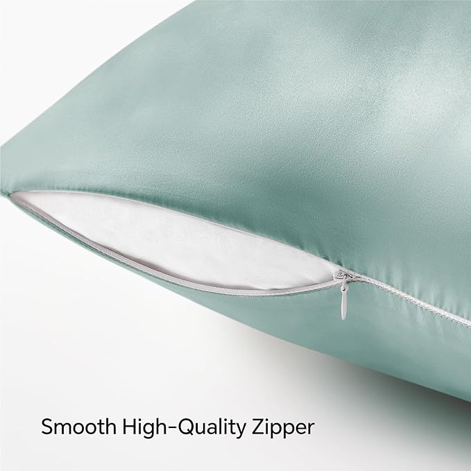 BEDELITE Satin Pillowcase with Zipper, Haze Blue King Size Pillow Cases Set of 2, Super Soft and Cooling Similar to Silk Pillow Cases, Gift for Women Men(20x40 Inches)