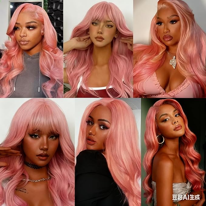 Pink Human Hair Bundles Hot Pink Body Wave Bundle Niegmeag Brazilian Virgin Soft and Silky Remy Hair 3 Bundles 24 26 28 Inch Double Weft Hair Weave Light Rose Color