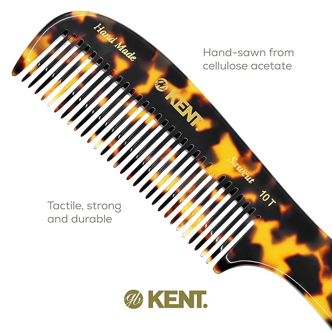 Kent 10T TY Large Handmade Wide-Tooth Detangling Rake Comb - Smooth and Comfortable for Curly, Wet or Dry, Thick Hair