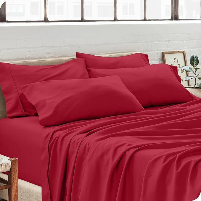 Bare Home Microfiber Bulk Pillow Cases - Standard/Queen Size Set of 4 - Cooling Pillowcases - Double Brushed - Red Pillowcases 4 Pack - Easy Care (Standard - 4 Pack, Red)