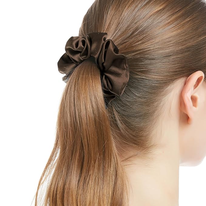 LilySilk Silk Hair Scrunchie, 100% Mulberry Silk, No Damage, Elastic, Chocolate, 1 Count