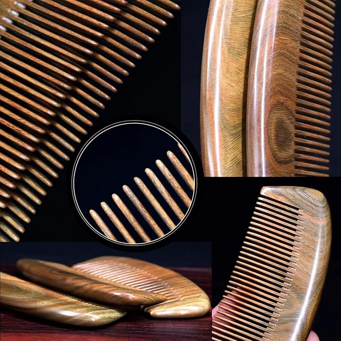 Wooden Hair Comb,Fine Middle Wide Tooth Wood Comb Set for Women Men,Detangling Styling Wet or Dry Curly Thin Thick Wavy Straight Hair Comb,Anti Static Heat Resistant Comb,Birthing Comb,3 Pieces
