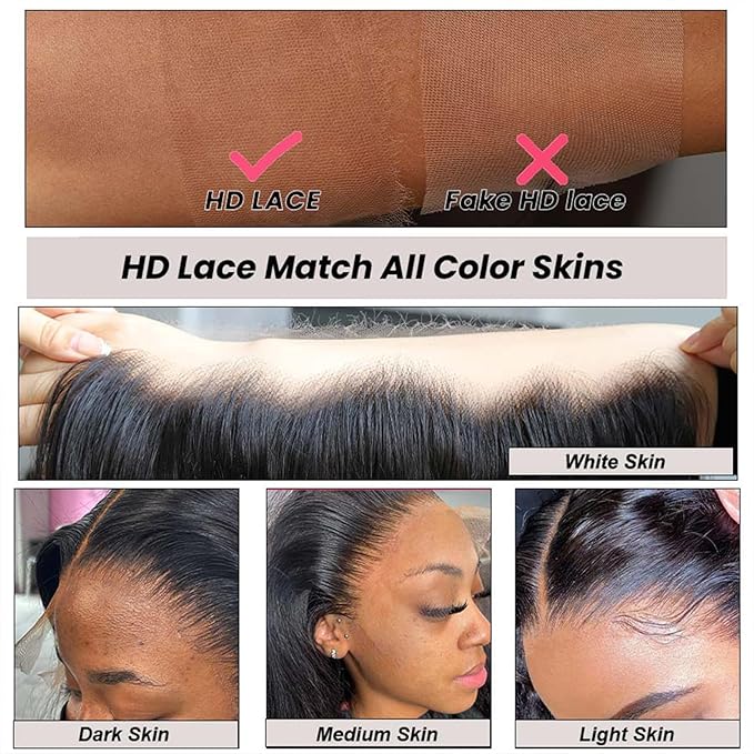 WOWANGEL 13x6 HD Lace Front Wigs Human Hair Body Wave Pre Plucked SKINLIKE 0.1mm Extremely Thin Real HD Lace Front Wigs 180% Density Glueless Human Hair Wigs for Women 28 Inch