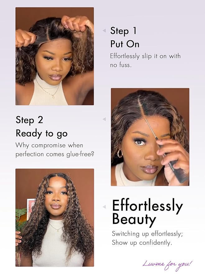 LUVME HAIR 18 Inch Highlight Brown Curly Lace Front Wig Human Hair Pre Cut Lace Glueless 5X5 Closure Wig Pre Plucked For Women 180 Density