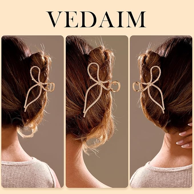 Gold Bow Hair Clips for Women for Thin/Medium Fine Hair - Nonslip Jaw Clips