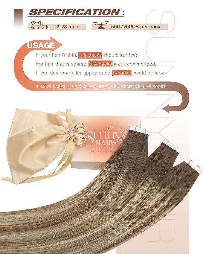 Sunny Hair Tape in Hair Extensions Human Hair, Human Hair Tape in Extensions Light Brown Balayage Blonde Hair Extensions Real Human Hair Tape in 22Inch 50g